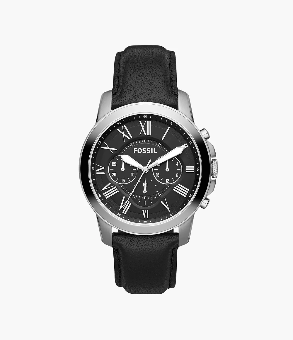 Montre Fossil chronographe Grant en cuir noir Montre Fossil chronographe Grant en cuir noir