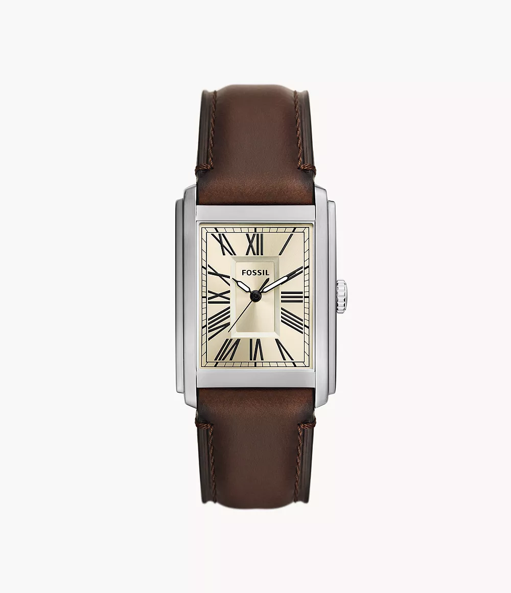 Montre fossil en cuir brun à trois aiguilles Carraway Montre fossil en cuir brun à trois aiguilles Carraway