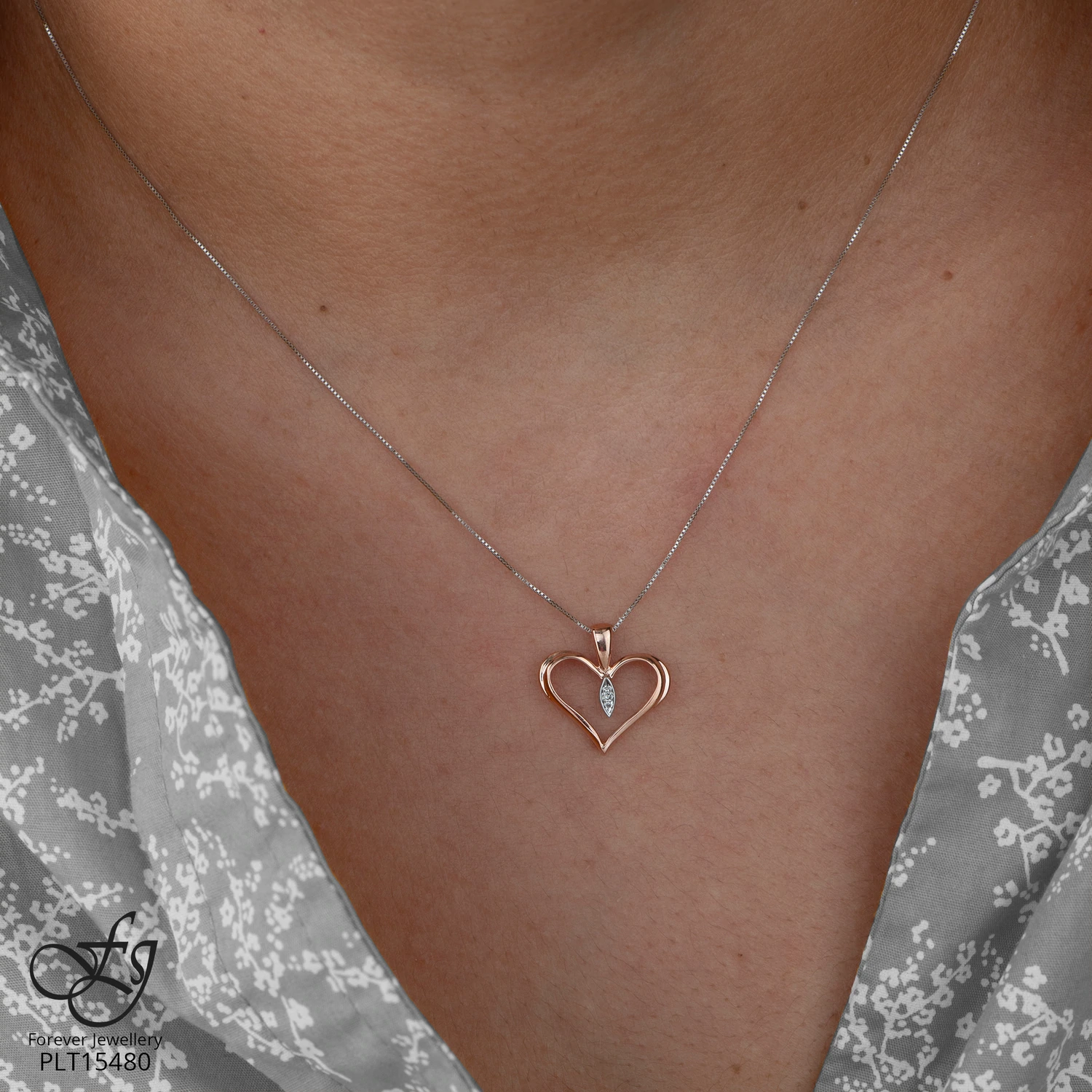 CHAINE et pendentif avec diamants 2 tons - 20038 - Forever Jewellery