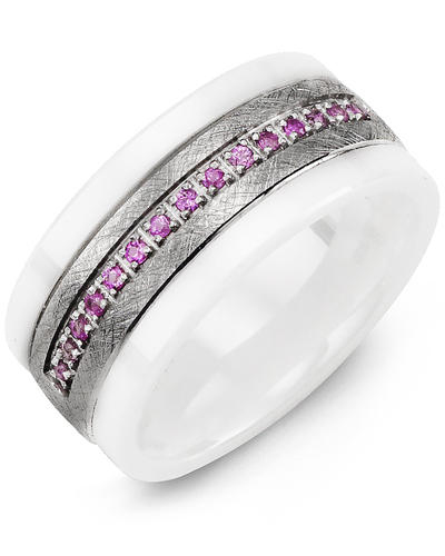 Jonc madani ceramique blanc et or 10k 15pts saphir rose Bijoux 