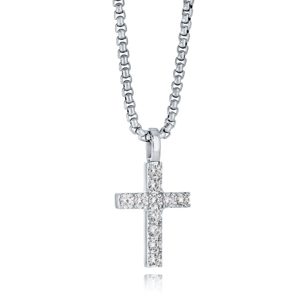 Chaine avec un pendentif de croix en stainless et zircons - sc198 - 