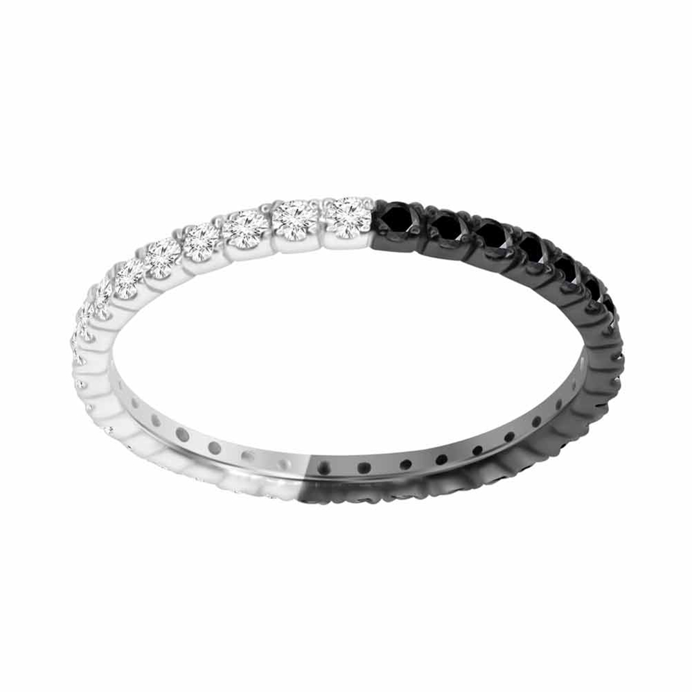 Jonc de diamants blancs et noirs en or blanc 18kt - HKR00496B - UNISON 18KT