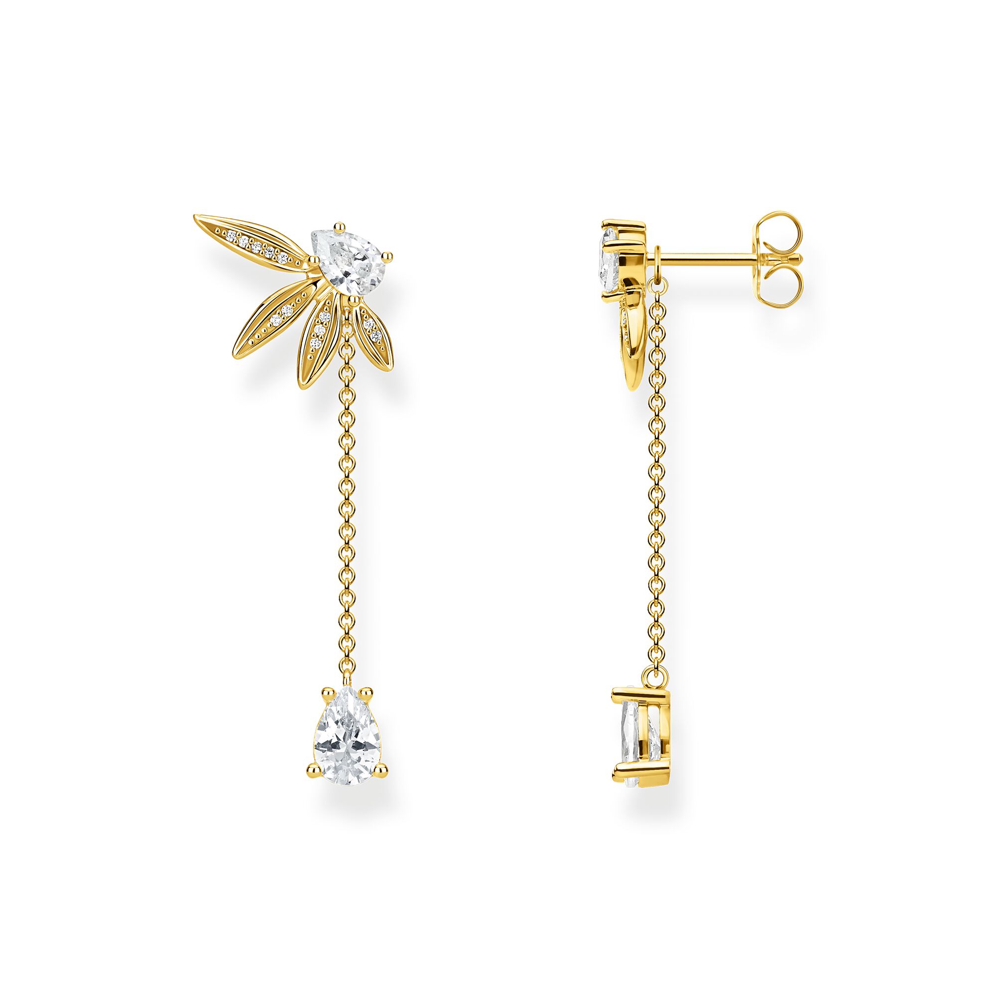 Boucles d’oreilles Thomas Sabo feuilles avec chaine grandes or - E1786 - Thomas Sabo