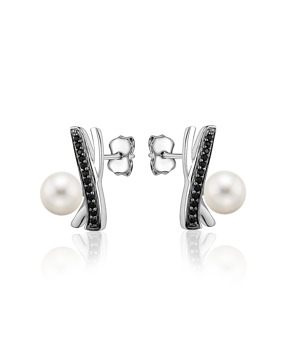 boucles d'oreilles argent zircon noir et perles - ar-e56 - Larus