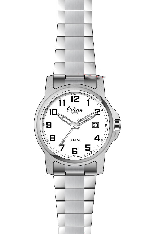  MONTRE ORLEAN ARGENT bracelet extensible fond blanc - M981 - Orléan