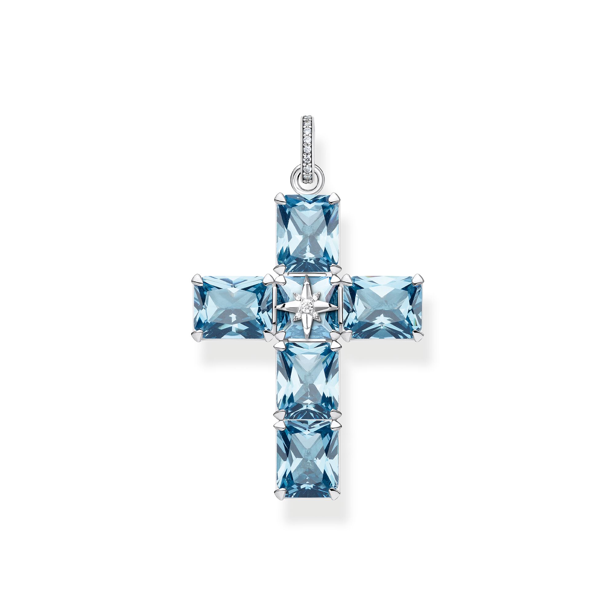 Pendentif Thomas Sabo croix grandes pierres avec étoiles - P336 - Thomas Sabo