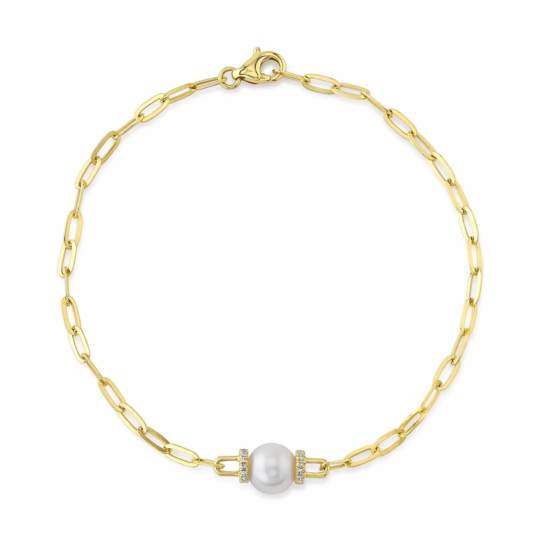 Bracelet or jaune 14kt avec perles et diamants
