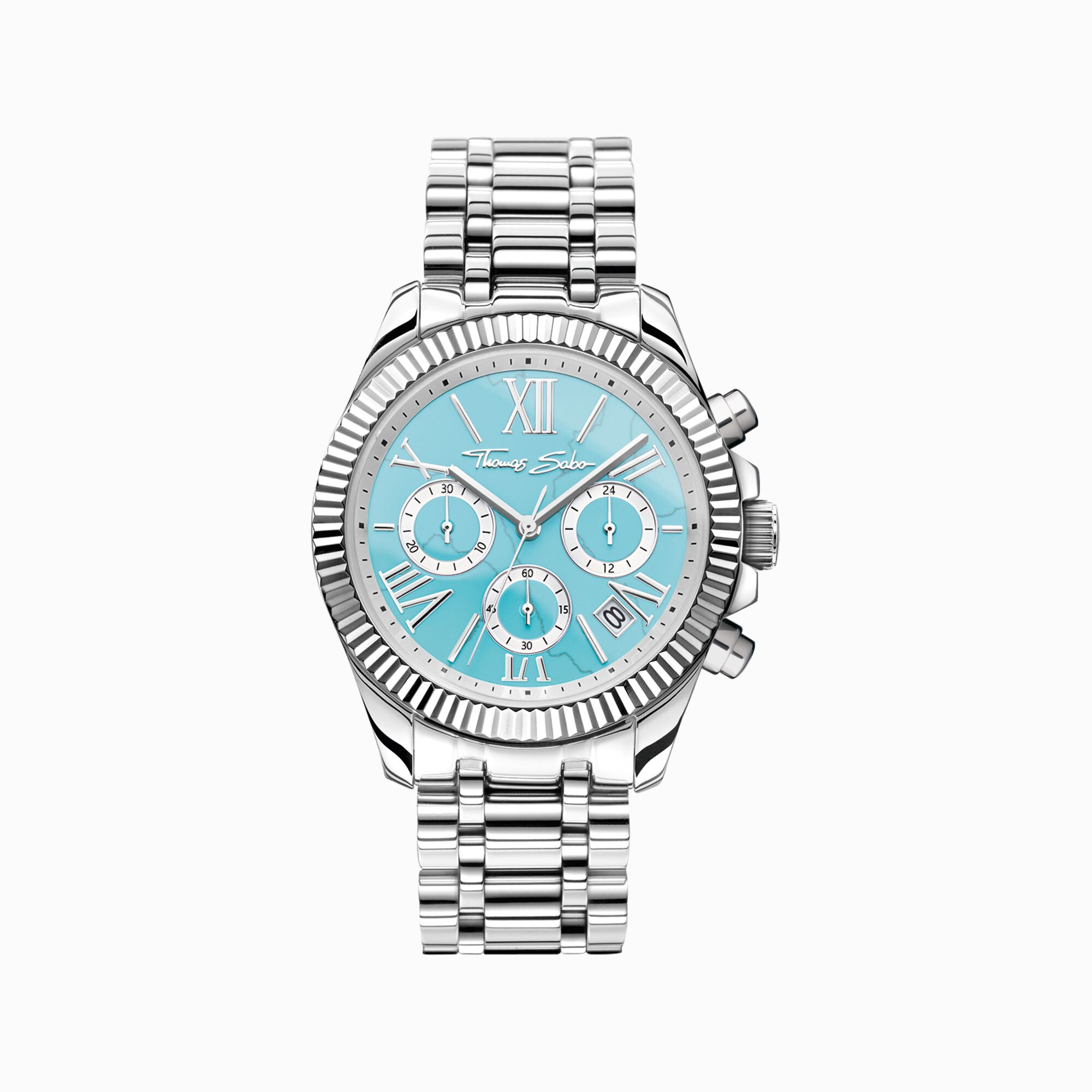 montre femme divine chrono, placage argenté et cadran turquoise - wa0397-201-201-38 - Thomas Sabo montre