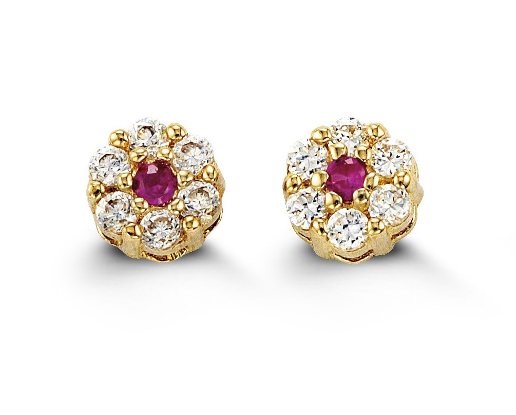 boucles d'oreilles or 14kt zircon rouge et blanc - 4038b - 