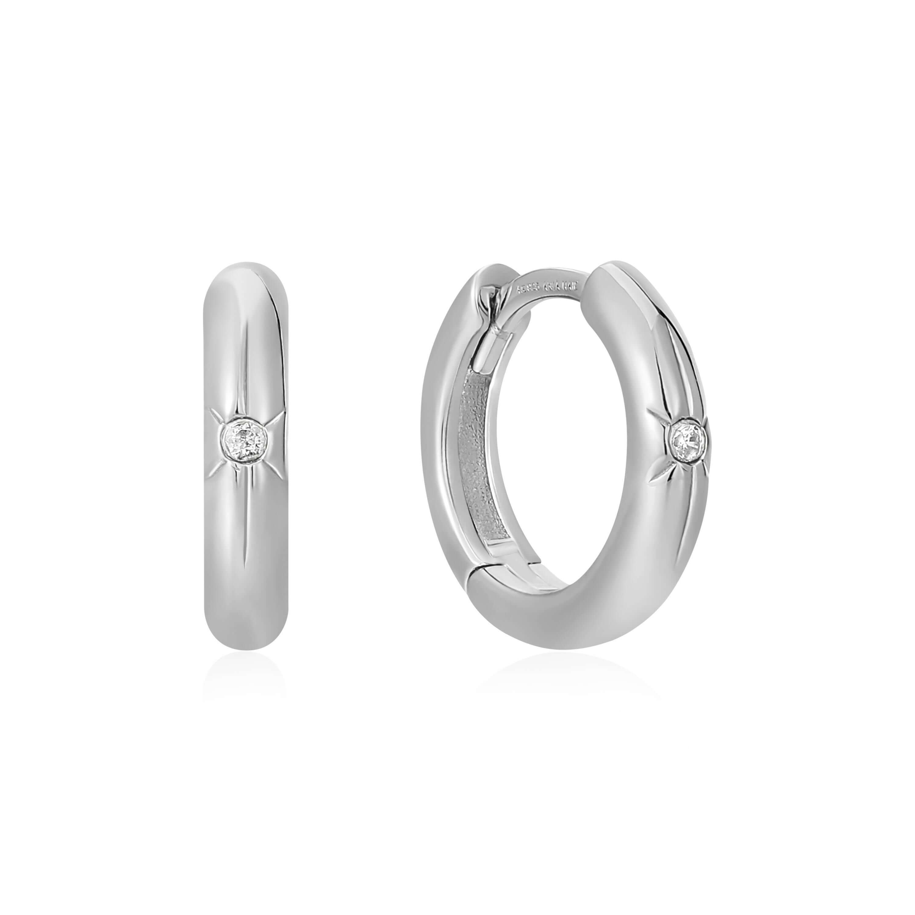 boucle d'oreille ania haie argent en anneau avec pierre scintillante 
