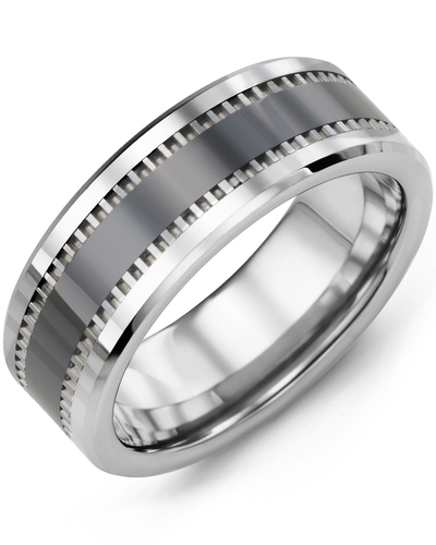 Jonc madani tungsten et ceramic noir 8mm Bijoux 