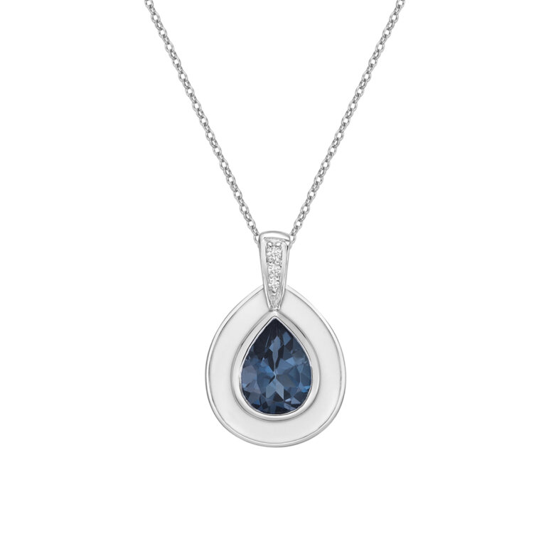 collier 10kt emaille blanc, topaz bleu de 1,05ct