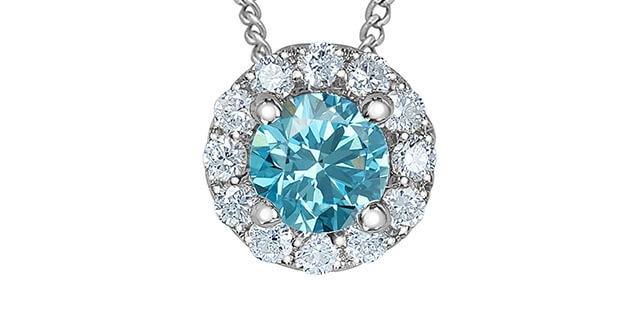 Chaine pendentif dia. lab. bleu 0.23ct blanc 0.10ct VS 10KT - p4757w/33c-10 - Corona Company