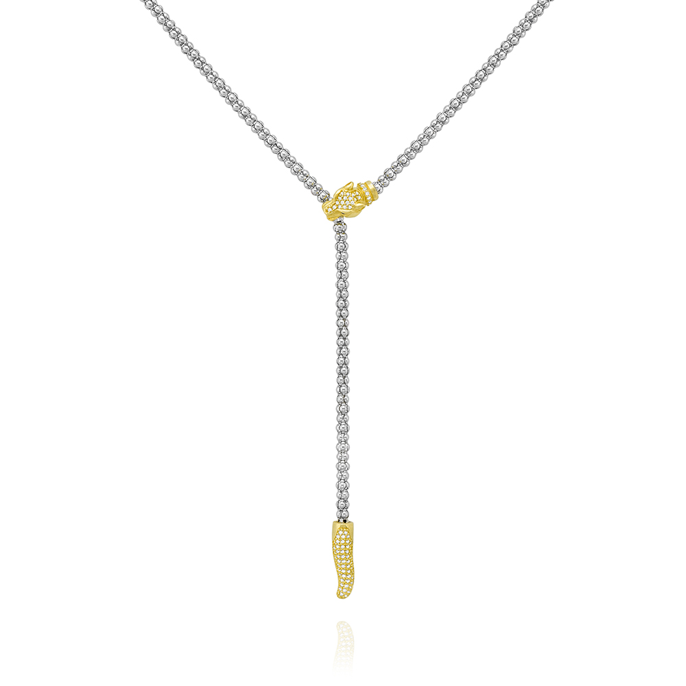 COLLIER LARIAT LIONESSE CLASSIQUE EN BLANC ET JAUNE AVEC YEUX ROUGES