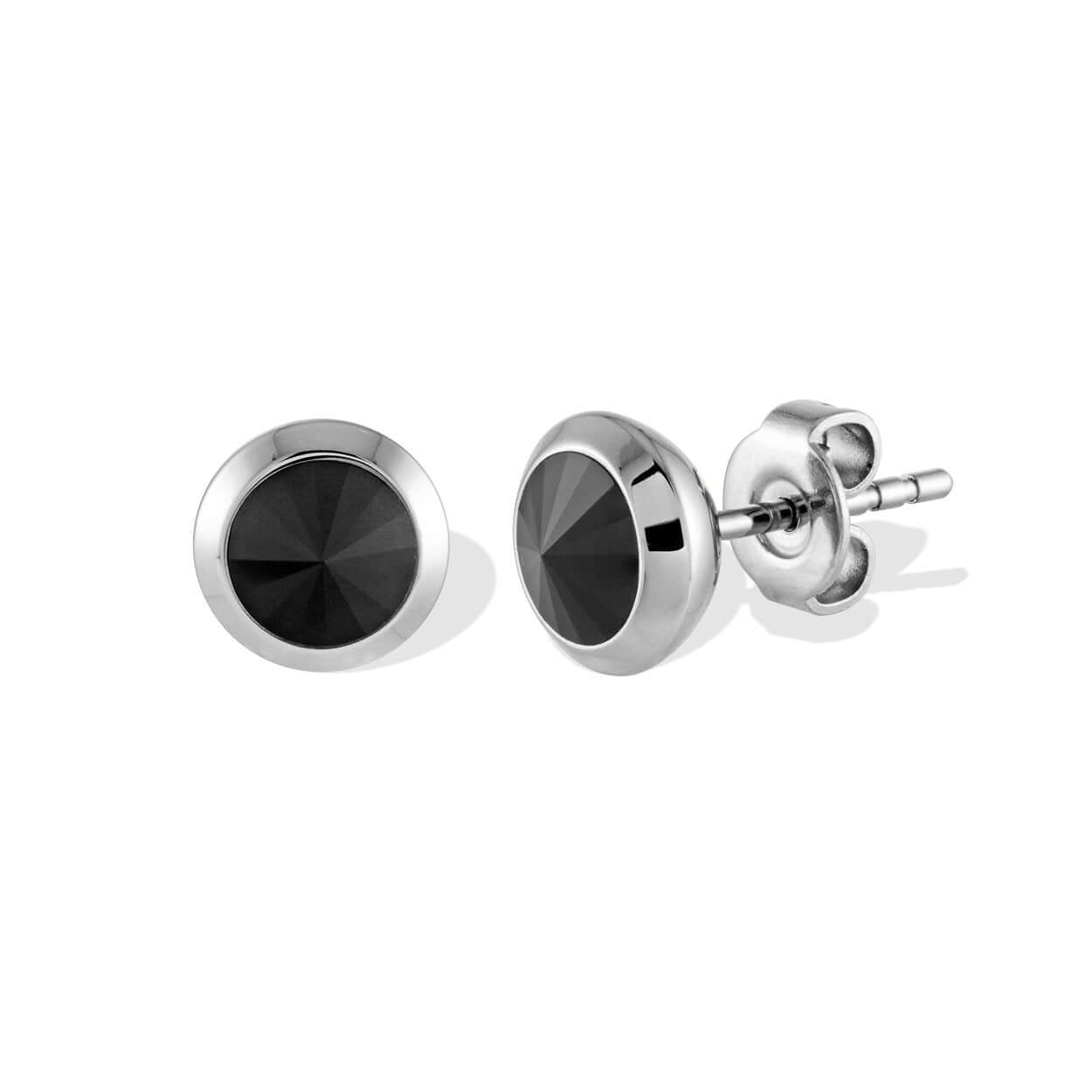 boucle d'oreille italgem ronde argent et noire 