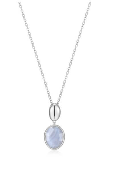 Collier argent et agathe bleu - rolc1jab48 - Elle Jewelry