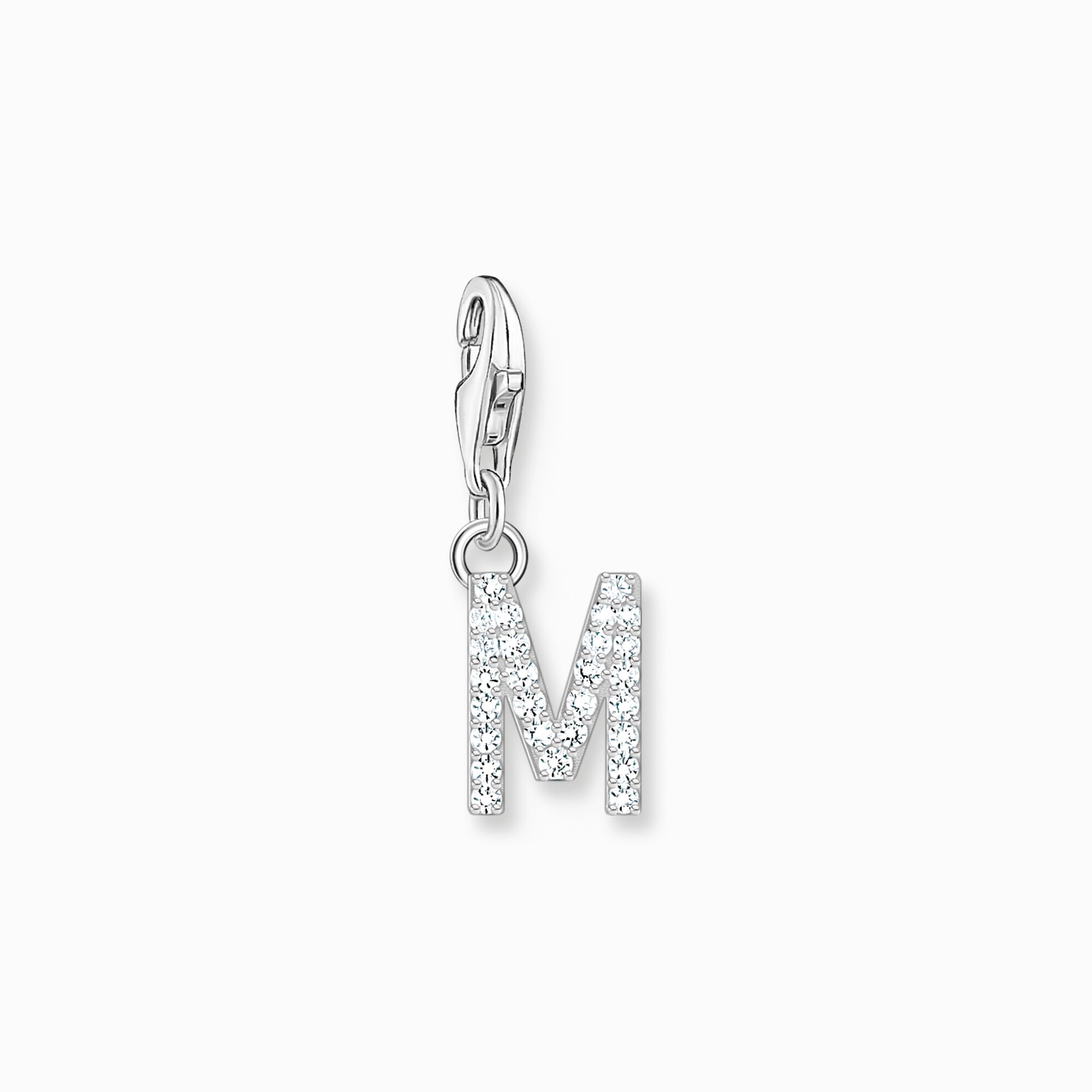 pendentif charm lettre M avec pierres blanches argent