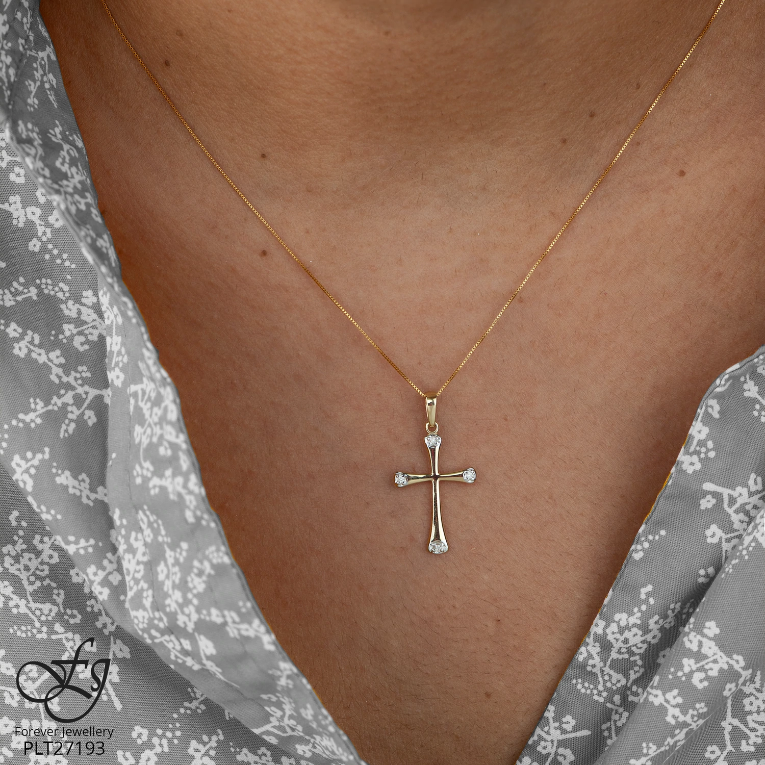 CHAINE et pendentif croix diamants - CH348 - Forever Jewellery