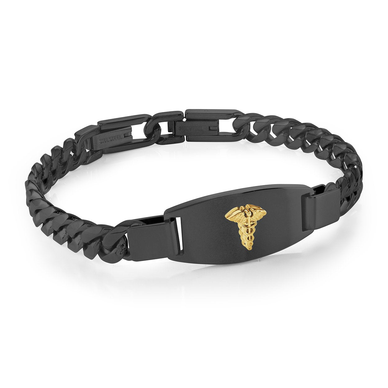 Bracelet médic-alerte en stainless et plaqué or - SMAB51-BLK - 