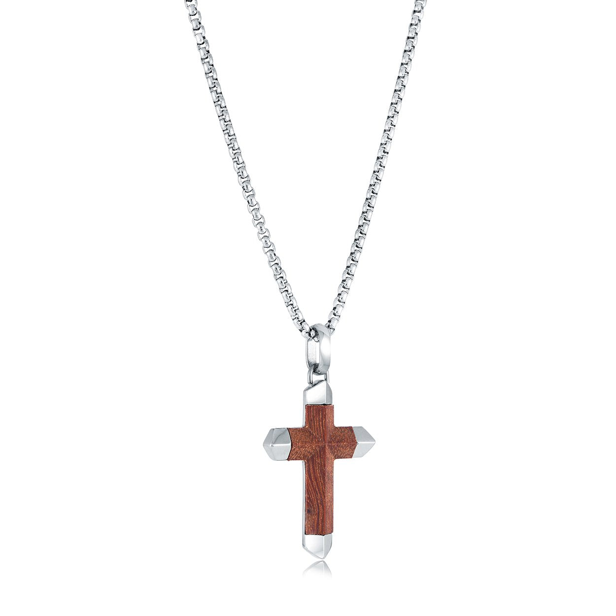 Chaine avec un pendentif de croix bois et stainless - sc258 - 