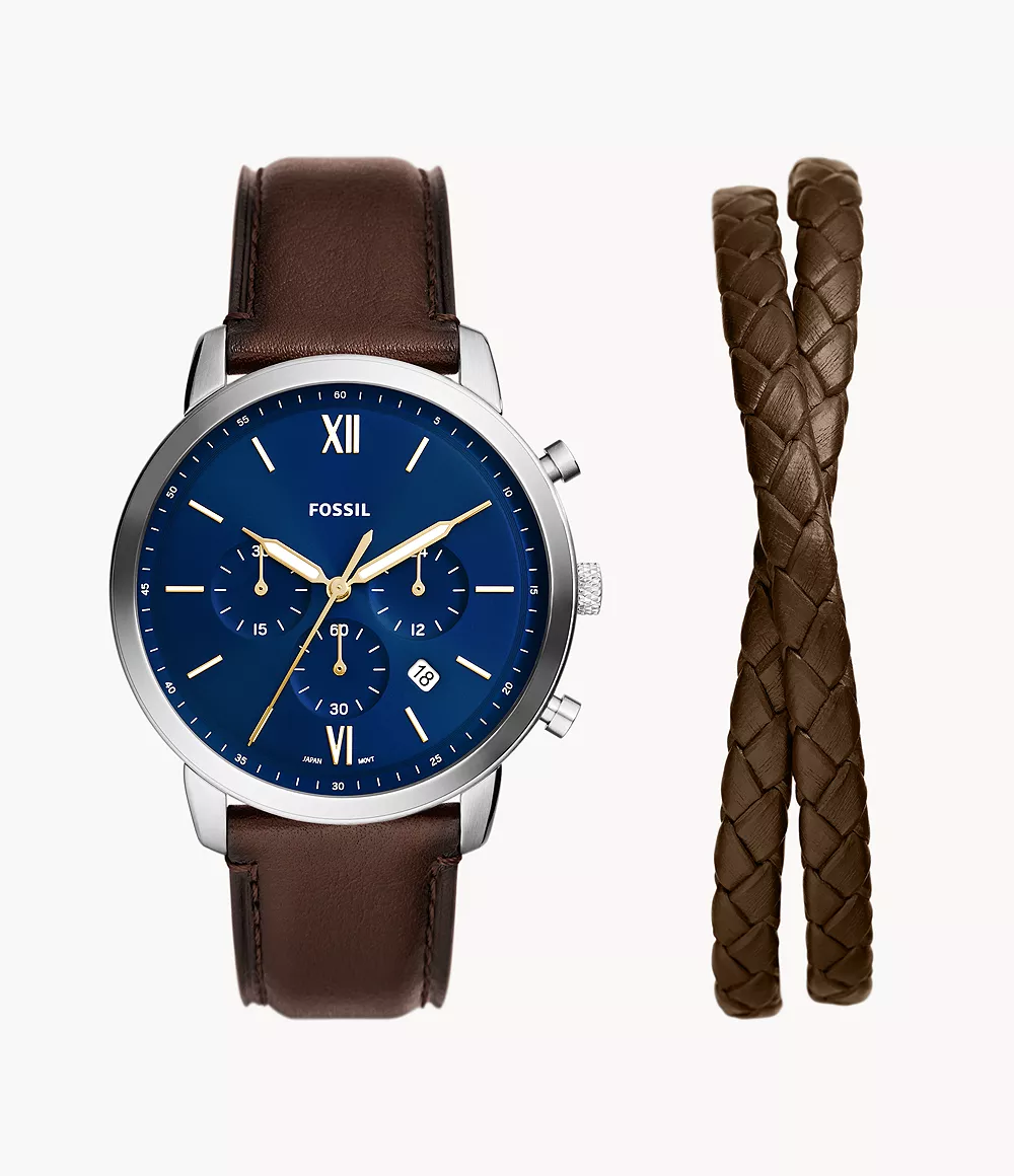 Coffret fossil avec montre chronographe Neutra en cuir brun et bracelet - fs6018set - Fossil