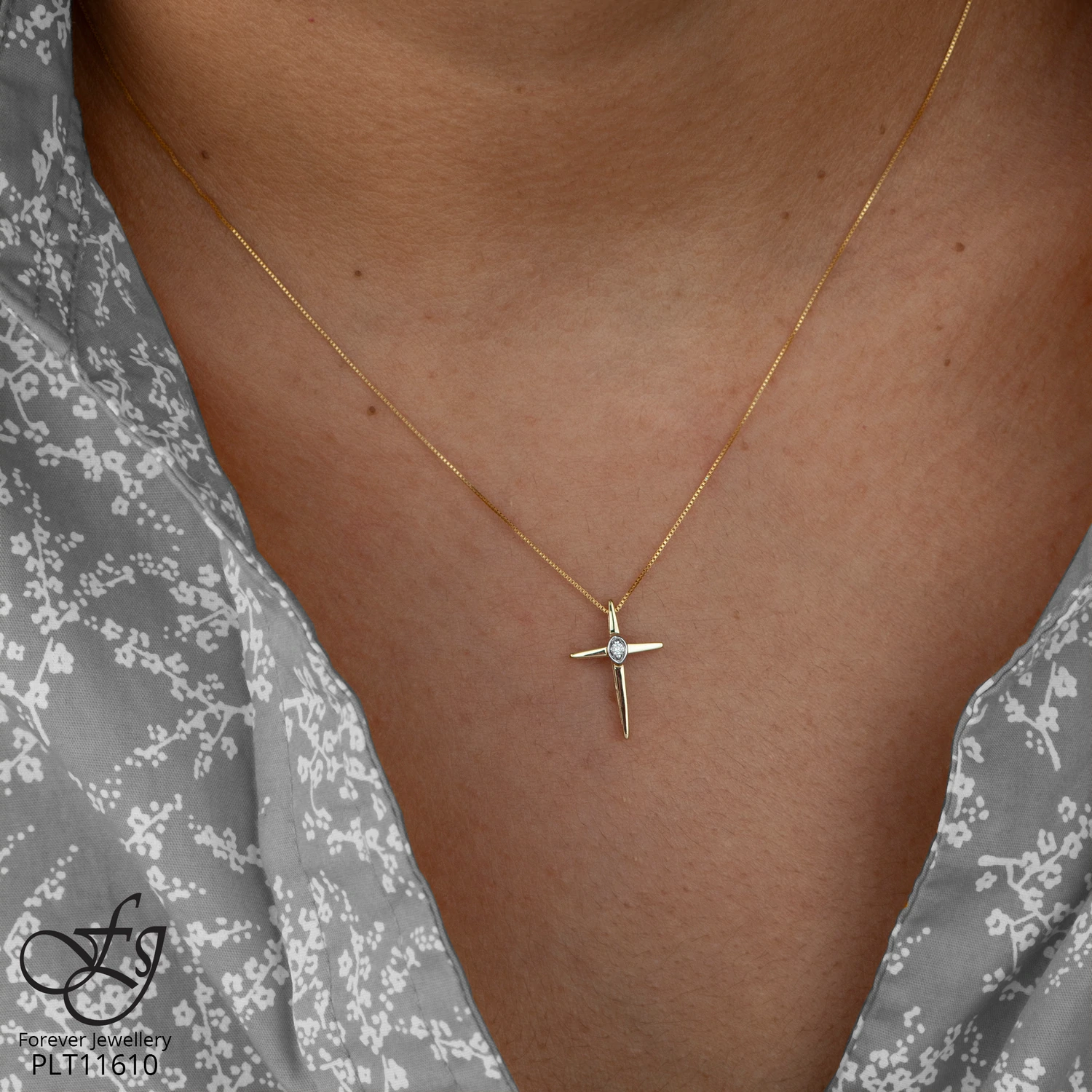 CHAINE et pendentif croix en diamant - 20073 - Forever Jewellery