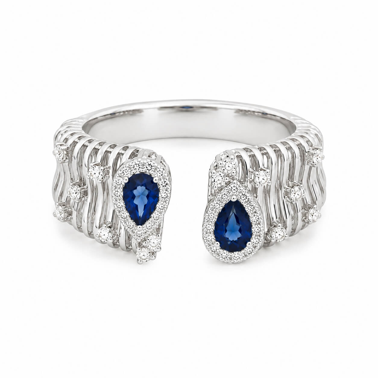 Bague ouverte 14kt avec diamants et saphirs - dr1280 - Roman Jules