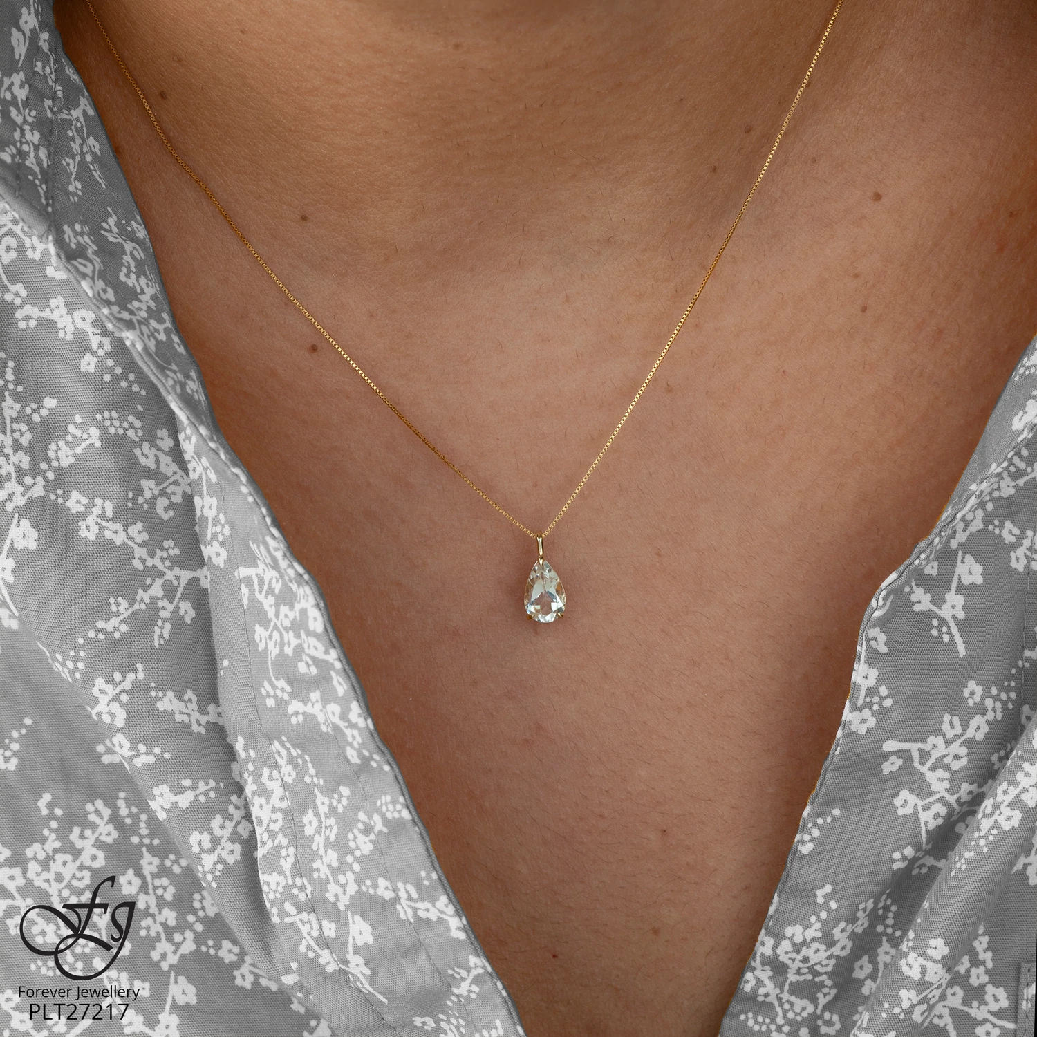 Chaine et pendentif topaz blanc - P447 - Forever Jewellery