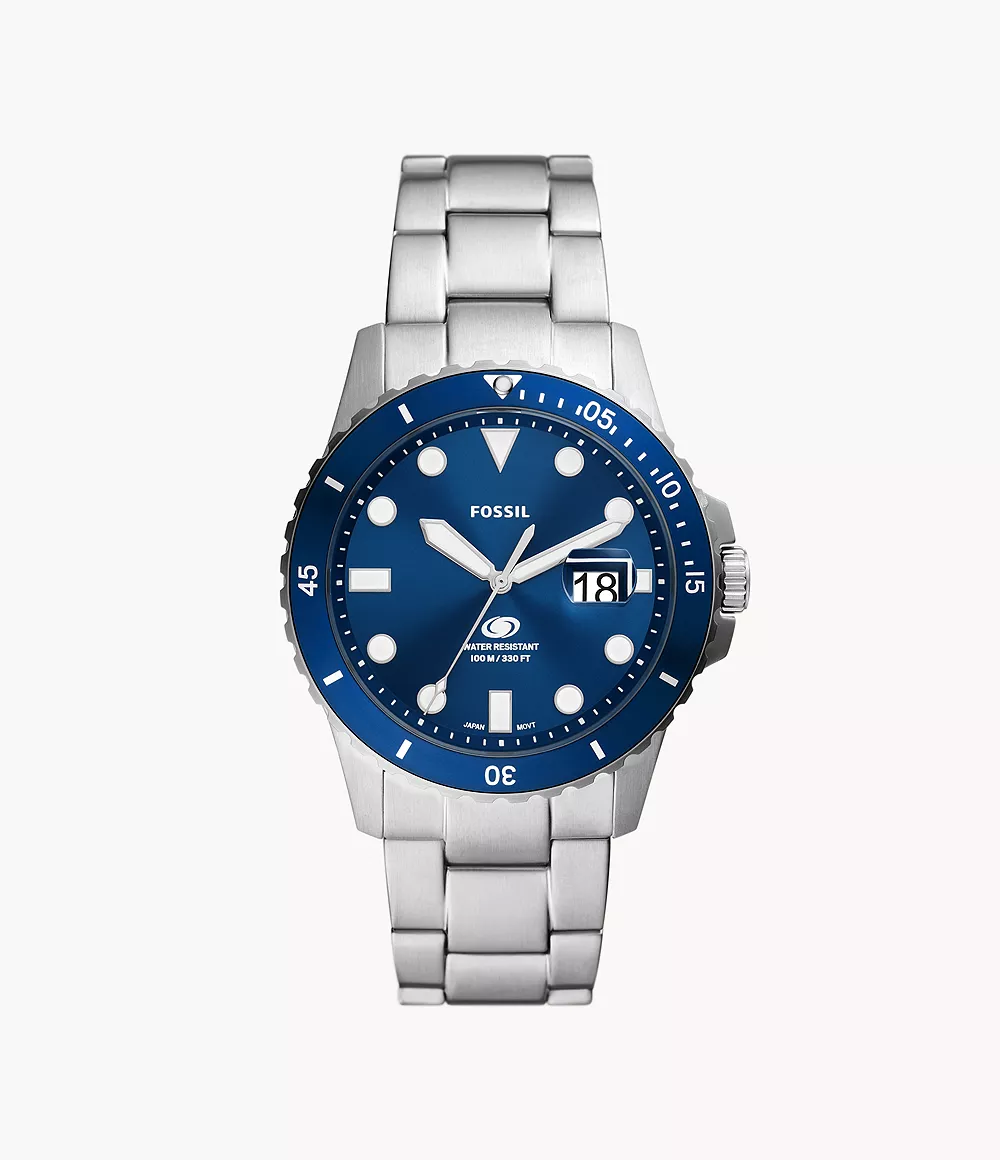 Montre fossil à trois aiguilles avec date Fossil Blue Dive en acier inoxydable - fs6029 - Fossil