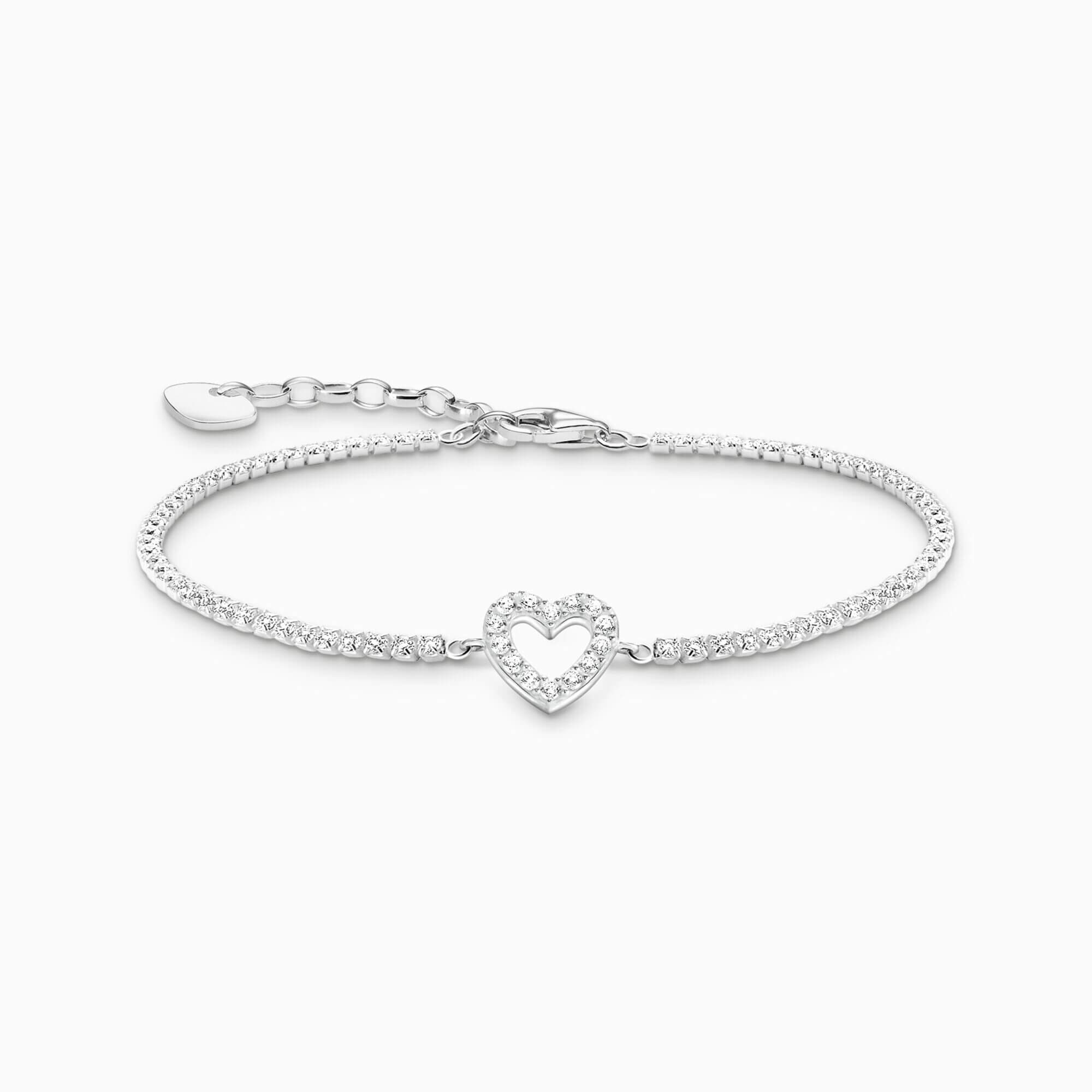 Bracelet tennis cœur avec pierres blanches en argent - a2177-051-14-l19v - Thomas Sabo