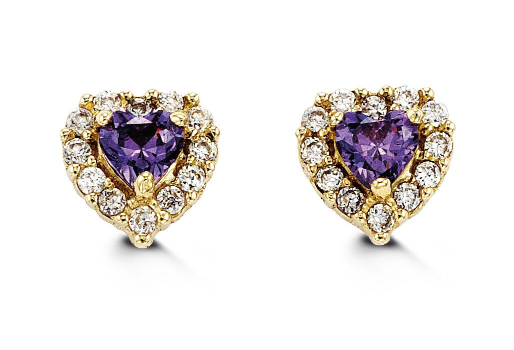 boucles d'oreilles or 14kt coeur mauve